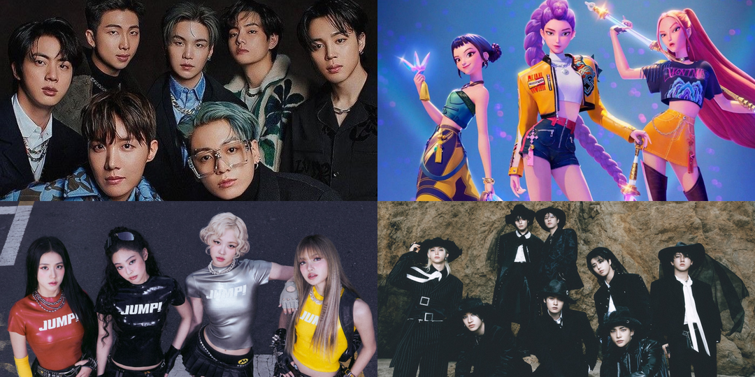 BTS, Stray Kids, BLACKPINK, HUNTR/X, TWICE, ENHYPEN, KATSEYE